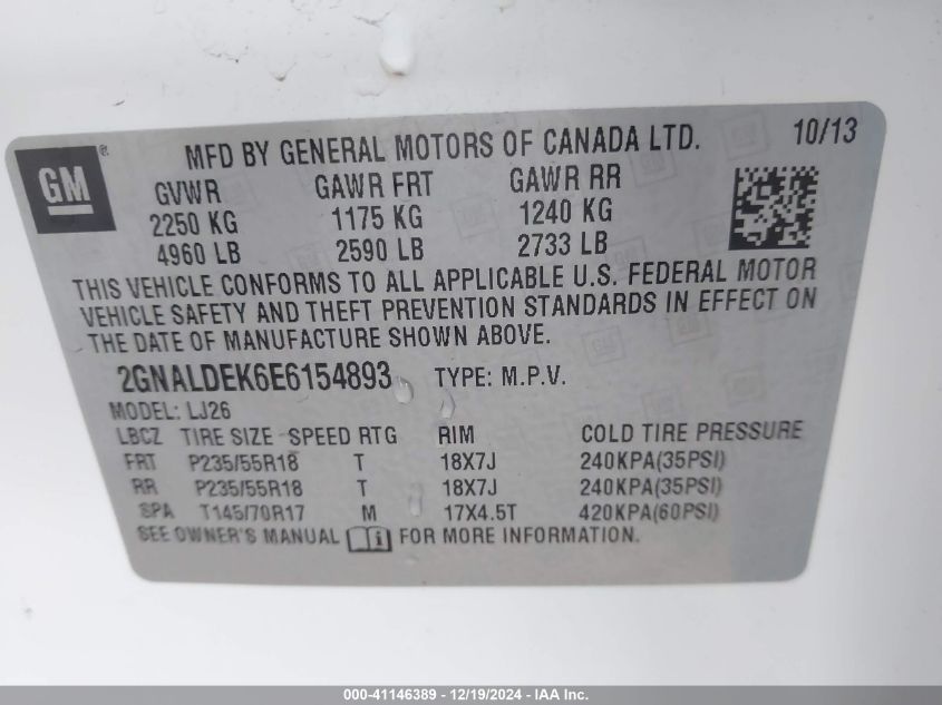 VIN 2GNALDEK6E6154893 2014 Chevrolet Equinox, Ltz no.9