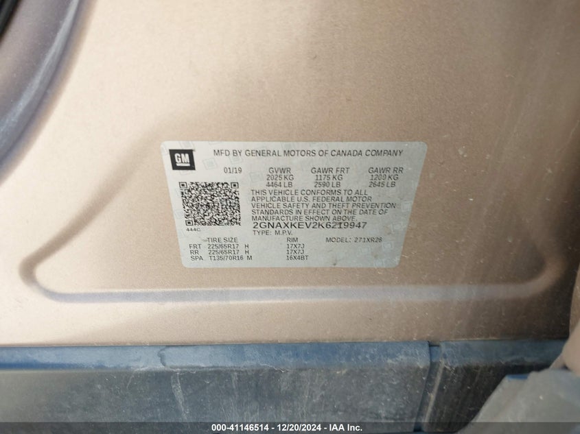 2019 CHEVROLET EQUINOX LT - 2GNAXKEV2K6219947