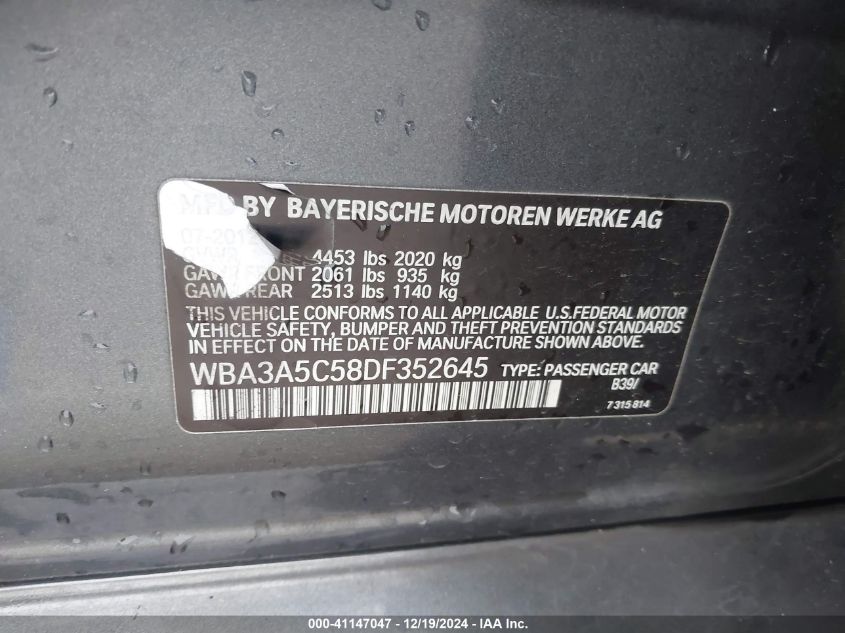 VIN WBA3A5C58DF352645 2013 BMW 3 Series, 328I no.9