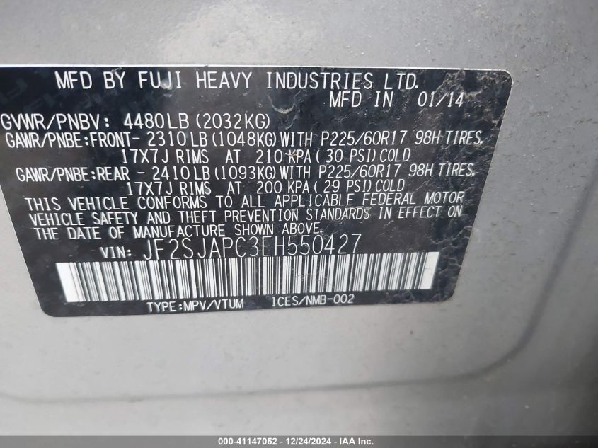 VIN JF2SJAPC3EH550427 2014 Subaru Forester, 2.5I To... no.9