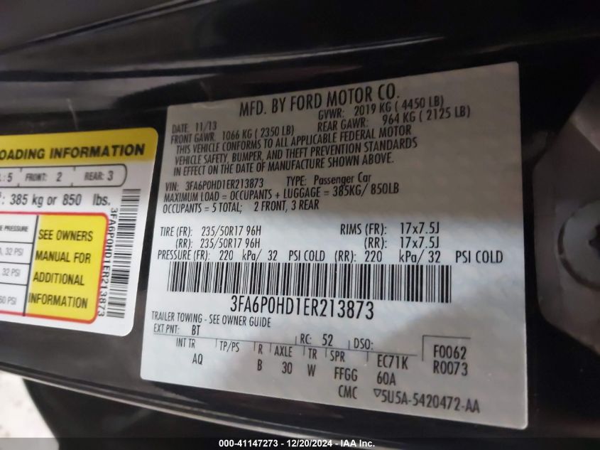 VIN 3FA6P0HD1ER213873 2014 Ford Fusion, SE no.9