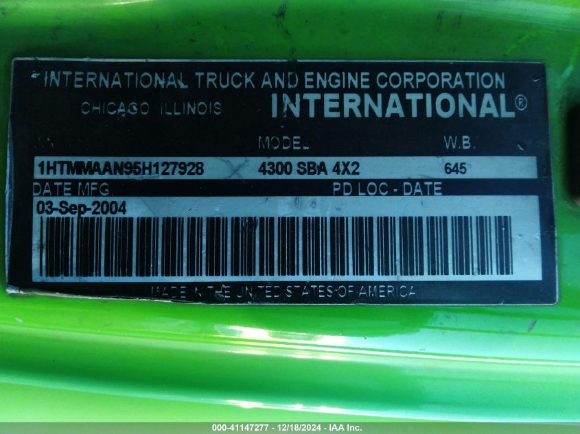 2005 International 4000 4300 VIN: 1HTMMAAN95H127928 Lot: 41147277