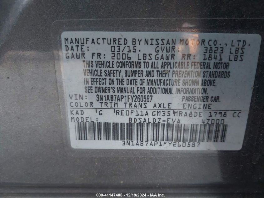 VIN 3N1AB7AP1FY260587 2015 NISSAN SENTRA no.9