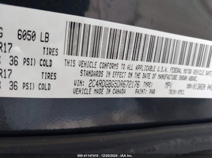 VIN 2C4RDGBG5DR672176 2013 Dodge Grand Caravan, SE no.9