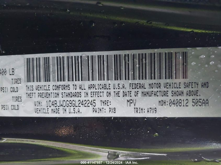 2016 Jeep Wrangler Unlimited Sport VIN: 1C4BJWDG9GL242245 Lot: 41147857