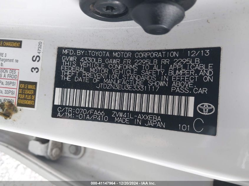 VIN JTDZN3EU3E3331117 2014 TOYOTA PRIUS V no.9