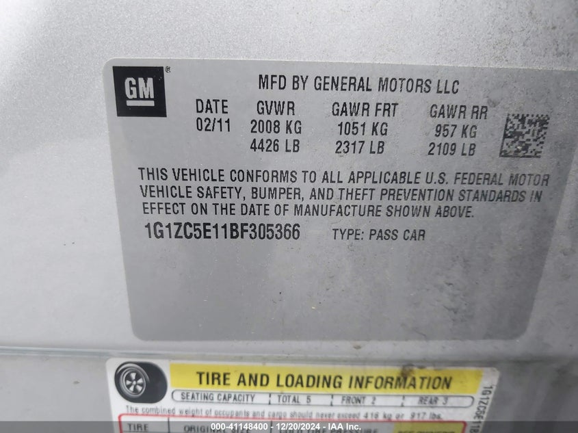 2011 CHEVROLET MALIBU VIN: 1G1ZC5E11BF305366