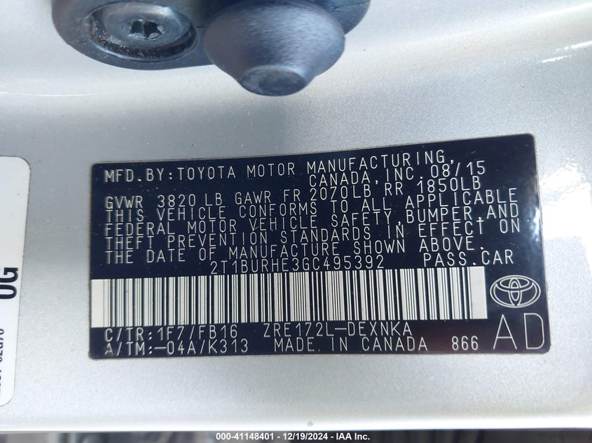 2016 TOYOTA COROLLA LE - 2T1BURHE3GC495392