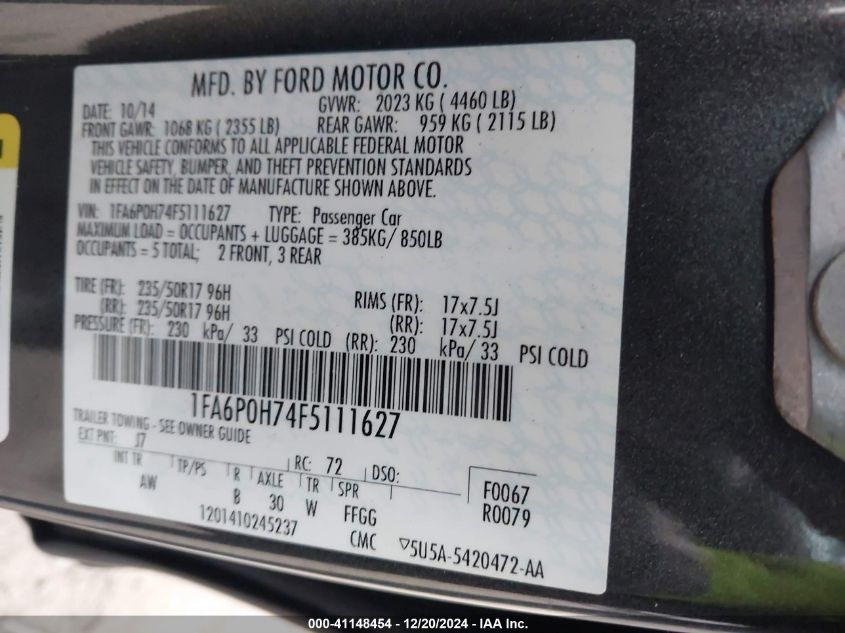 2015 FORD FUSION SE - 1FA6P0H74F5111627