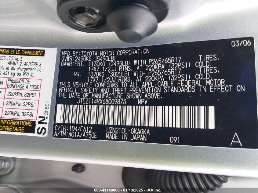 2006 Toyota 4Runner Sr5 Sport V8 VIN: JTEZT14RX6800987 Lot: 41148869