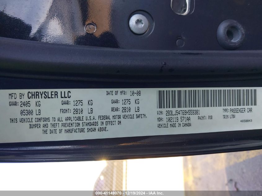 2009 Dodge Challenger R/T VIN: 2B3LJ54T69H559381 Lot: 41149070