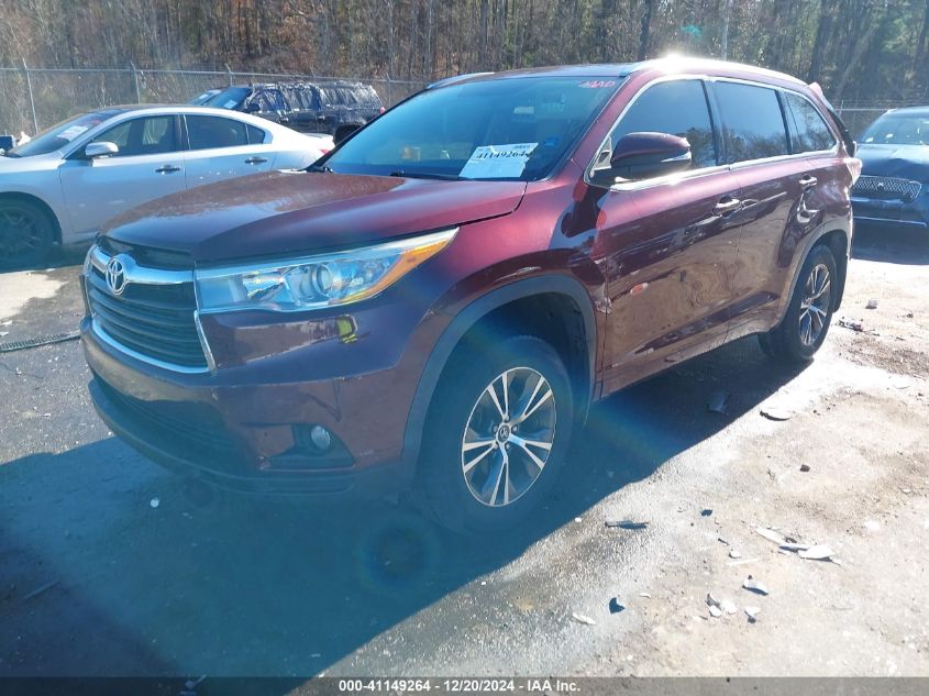 VIN 5TDKKRFH6GS165031 2016 Toyota Highlander, Xle V6 no.2