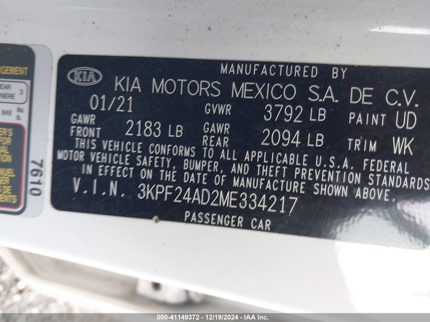 2021 KIA FORTE LXS - 3KPF24AD2ME334217