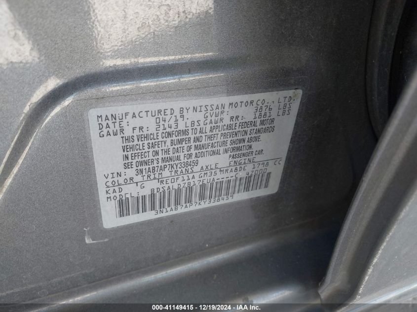 VIN 3N1AB7AP7KY338459 2019 NISSAN SENTRA no.9