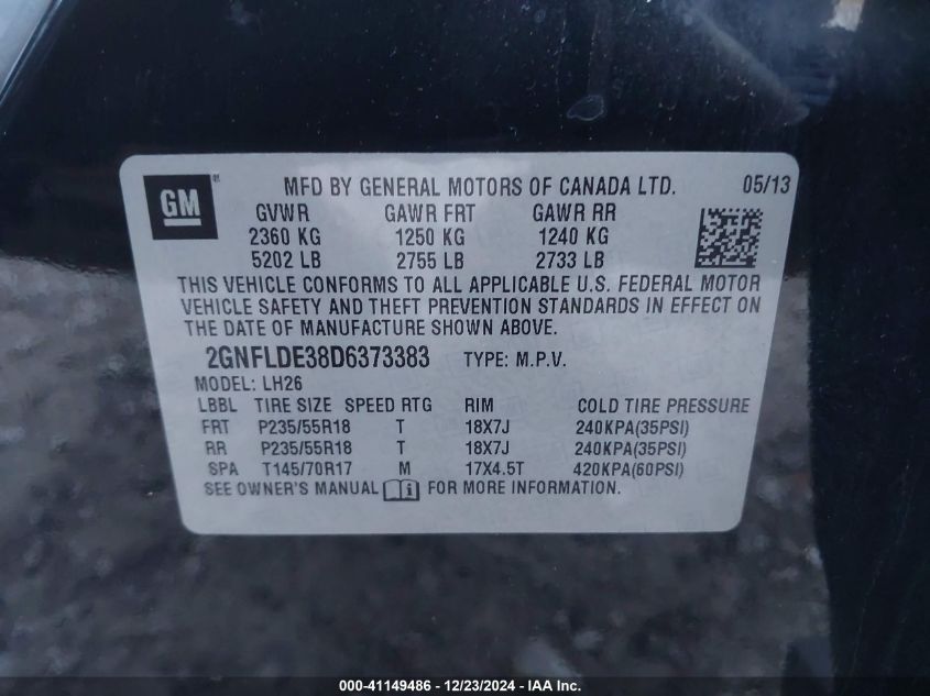 VIN 2GNFLDE38D6373383 2013 Chevrolet Equinox, 1LT no.9