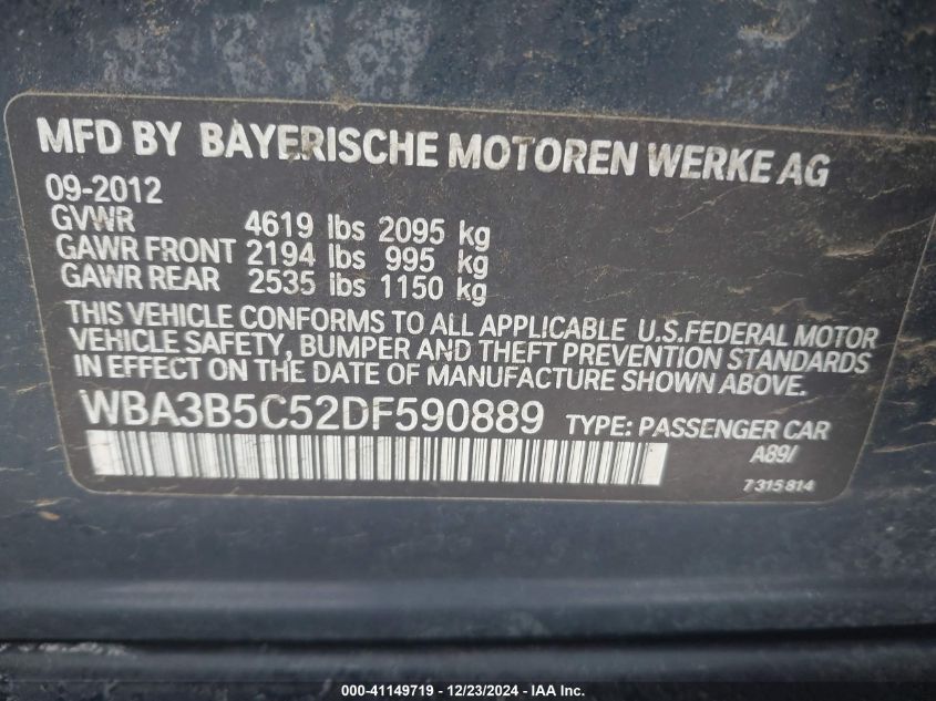 VIN WBA3B5C52DF590889 2013 BMW 3 Series, 328I Xdrive no.9