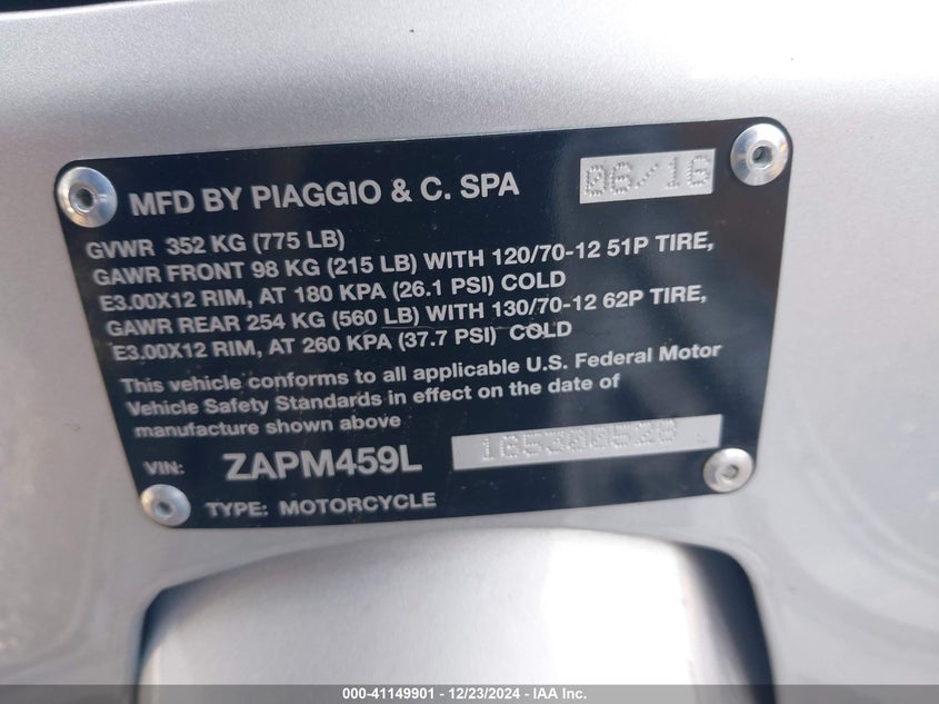 2016 VESPA GTS 300 SUPER ZAPM459L1G5300528