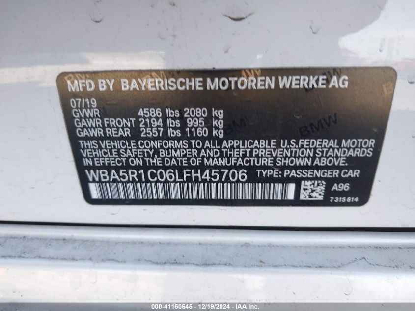 VIN WBA5R1C06LFH45706 2020 BMW 330I no.9