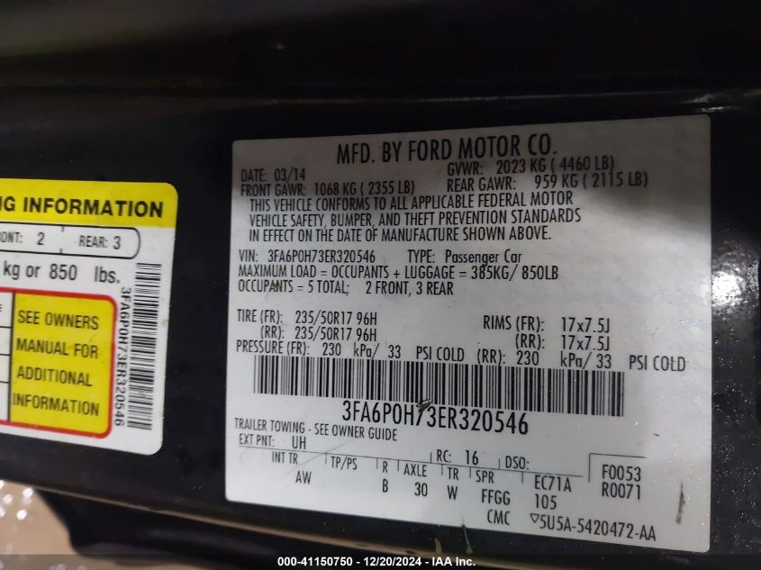 2014 FORD FUSION SE - 3FA6P0H73ER320546