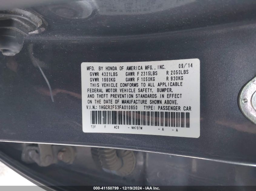 VIN 1HGCR2F53FA010950 2015 Honda Accord, Sport no.9