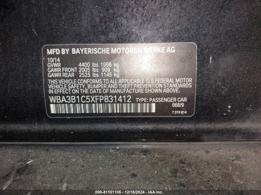 VIN WBA3B1C5XFP831412 2015 BMW 3 Series, 320I no.9