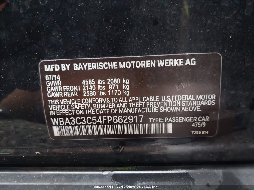 VIN WBA3C3C54FP662917 2015 BMW 320I no.9