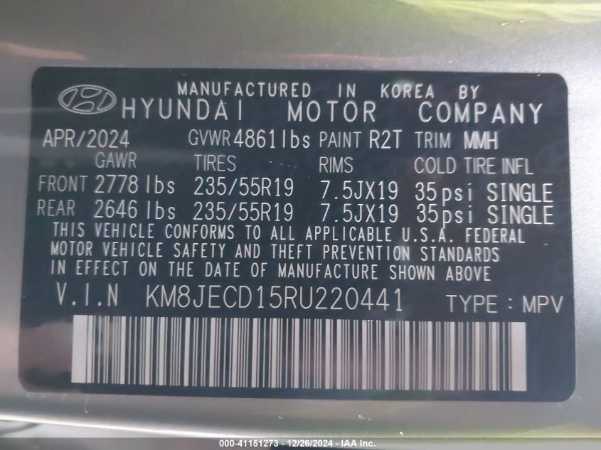 VIN KM8JECD15RU220441 2024 HYUNDAI TUCSON HYBRID no.9