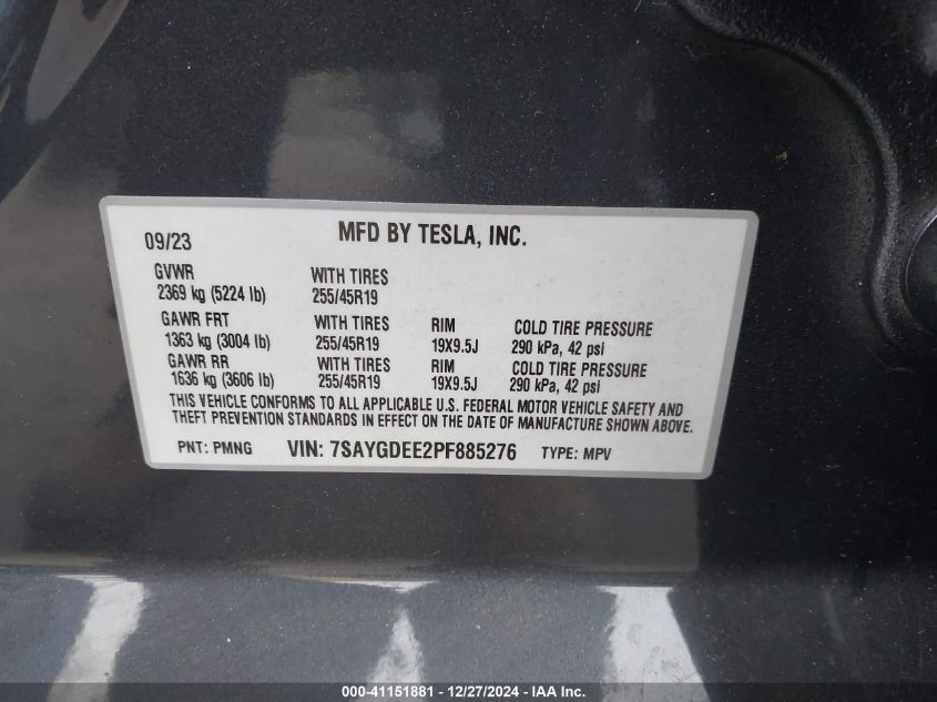 VIN 7SAYGDEE2PF885276 2023 Tesla Model Y, Awd/Long... no.9