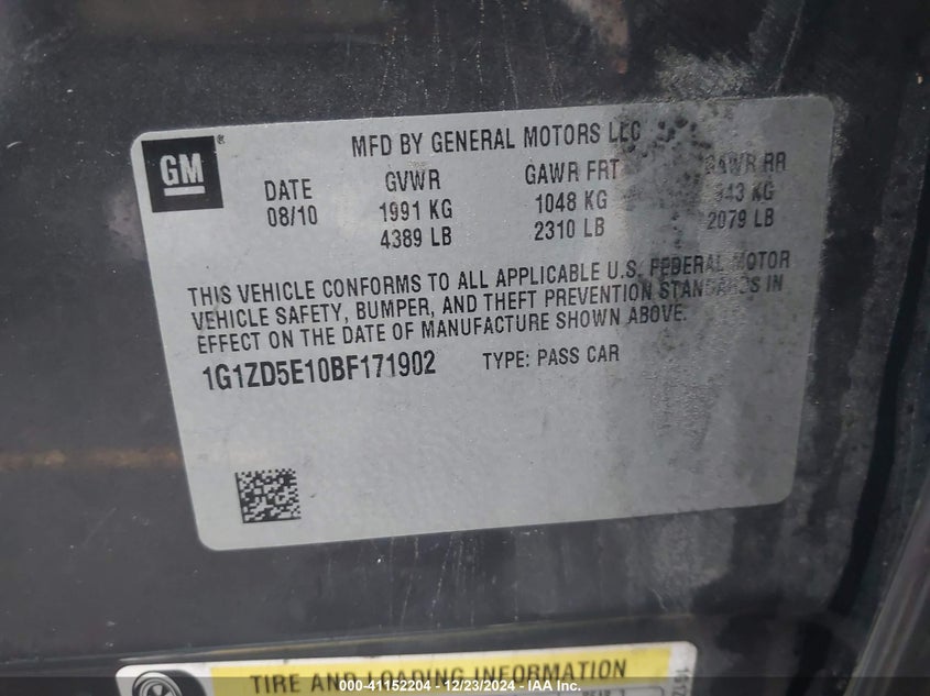 2011 CHEVROLET MALIBU VIN: 1G1ZD5E10BF171902