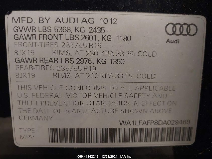 VIN WA1LFAFP8DA029469 2013 Audi Q5, 2.0T Premium no.9