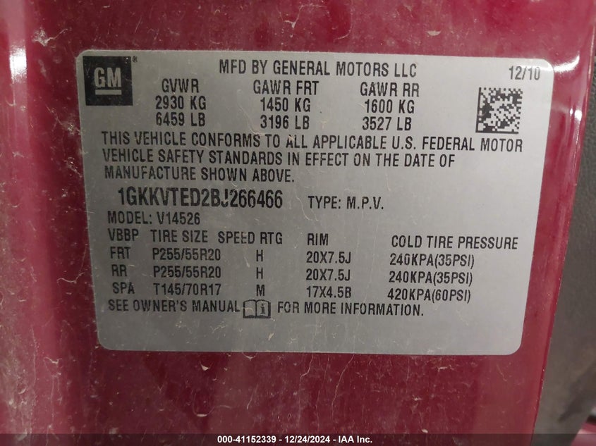 2011 GMC ACADIA VIN: 1GKKVTED2BJ266466