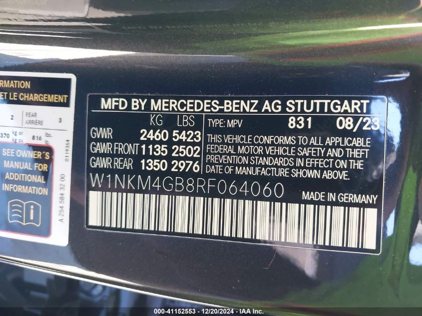 2024 Mercedes-Benz Glc 300 Suv VIN: W1NKM4GB8RF064060 Lot: 41152553