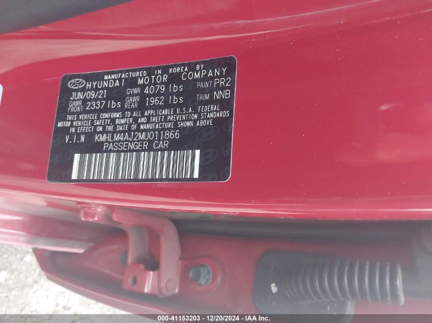 VIN KMHLM4AJ2MU011866 2021 Hyundai Elantra, Hybrid... no.9