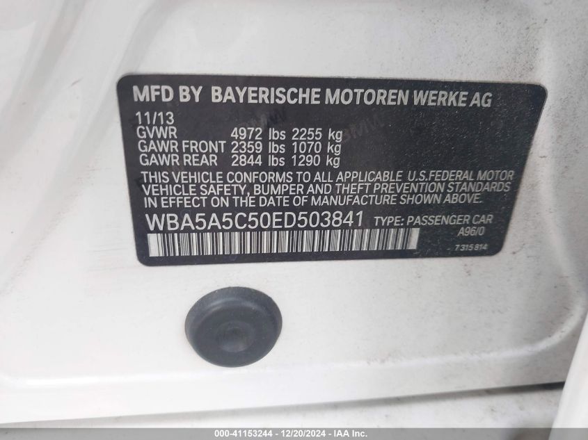 VIN WBA5A5C50ED503841 2014 BMW 5 Series, 528I no.9