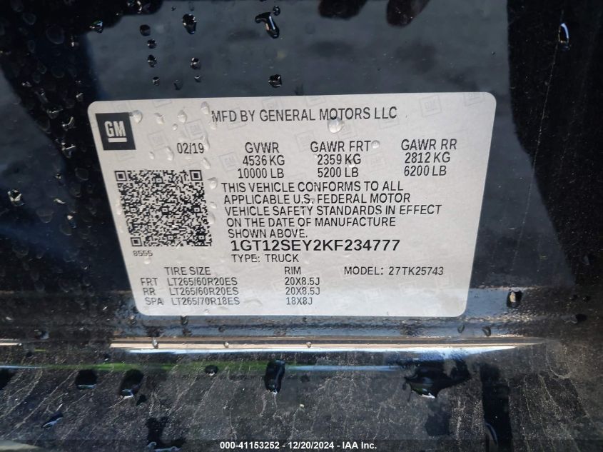 2019 GMC Sierra - 1GT12SEY2KF234777
