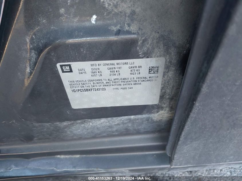 2015 Chevrolet Cruze 1Lt Auto VIN: 1G1PC5SBXF7243129 Lot: 41153263