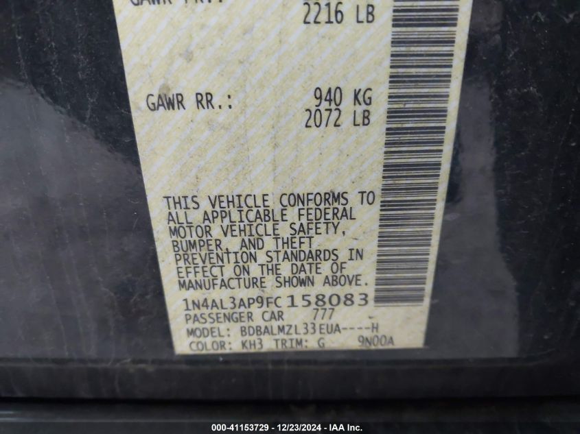 VIN 1N4AL3AP9FC158083 2015 NISSAN ALTIMA no.9