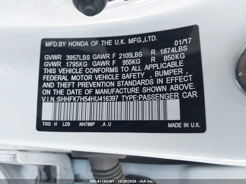 2017 HONDA CIVIC EX - SHHFK7H54HU416397