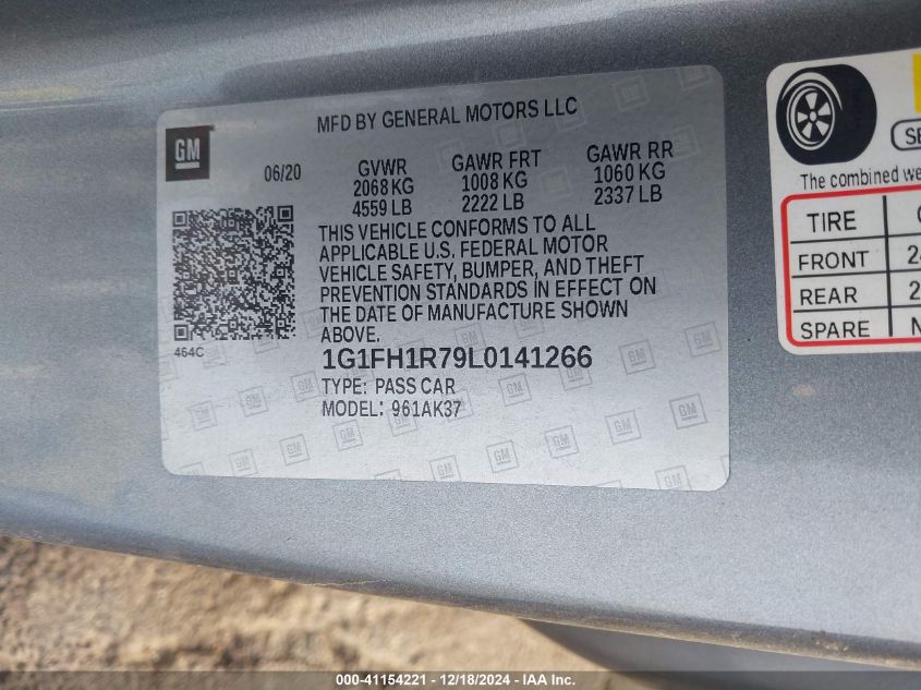 2020 Chevrolet Camaro Rwd 2Ss VIN: 1G1FH1R79L0141266 Lot: 41154221