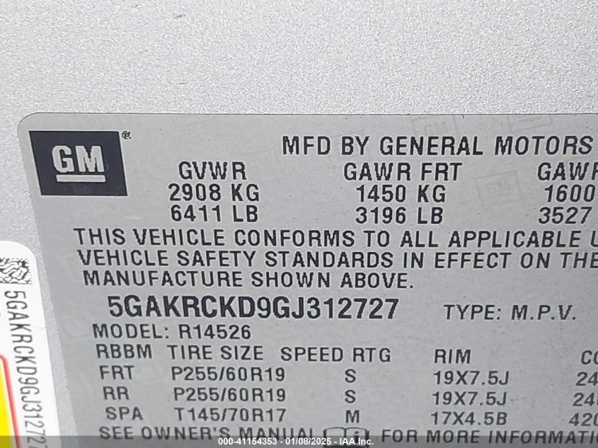 2016 Buick Enclave Premium VIN: 5GAKRCKD9GJ312727 Lot: 41154353