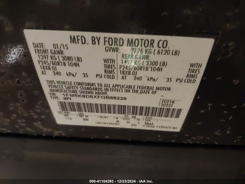 VIN 1FM5K8D8XFGB88228 2015 Ford Explorer, Xlt no.9