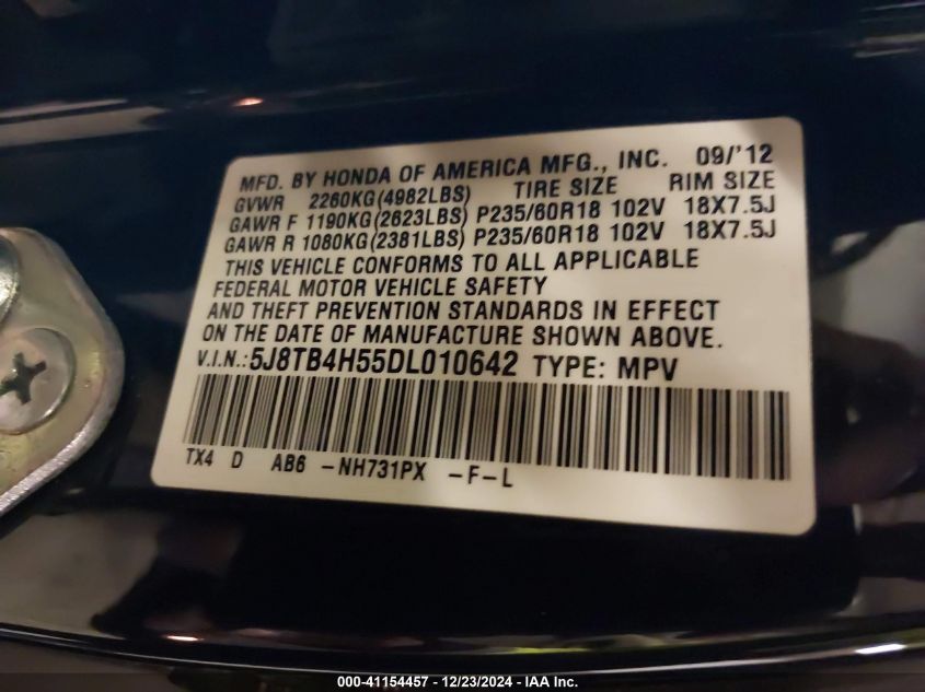 VIN 5J8TB4H55DL010642 2013 Acura RDX no.9