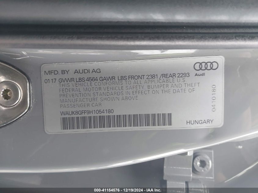 VIN WAUK8GFF9H1054180 2017 Audi A3, 2.0T Premium no.9