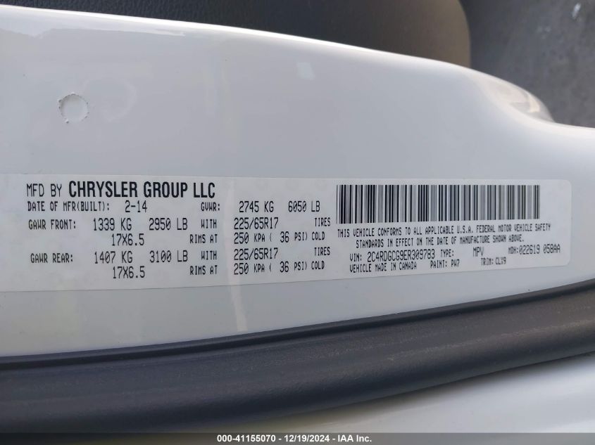 VIN 2C4RDGCG9ER309783 2014 DODGE GRAND CARAVAN no.9