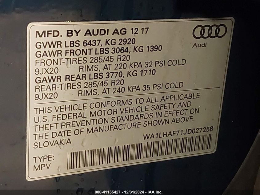 VIN WA1LHAF71JD027258 2018 AUDI Q7 no.9