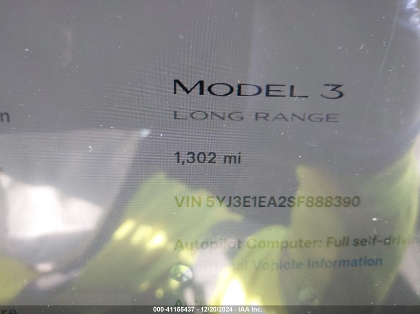 2025 Tesla Model 3 Long Range Rear-Wheel Drive VIN: 5YJ3E1EA2SF888390 Lot: 41155437