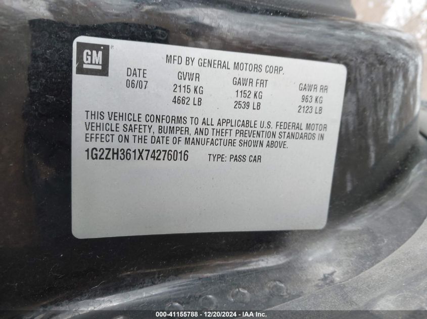 2007 PONTIAC G6 VIN: 1G2ZH361X74276016