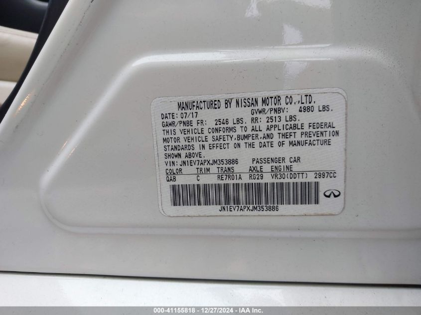 2018 Infiniti Q50 3.0T Luxe VIN: JN1EV7APXJM353886 Lot: 41155818