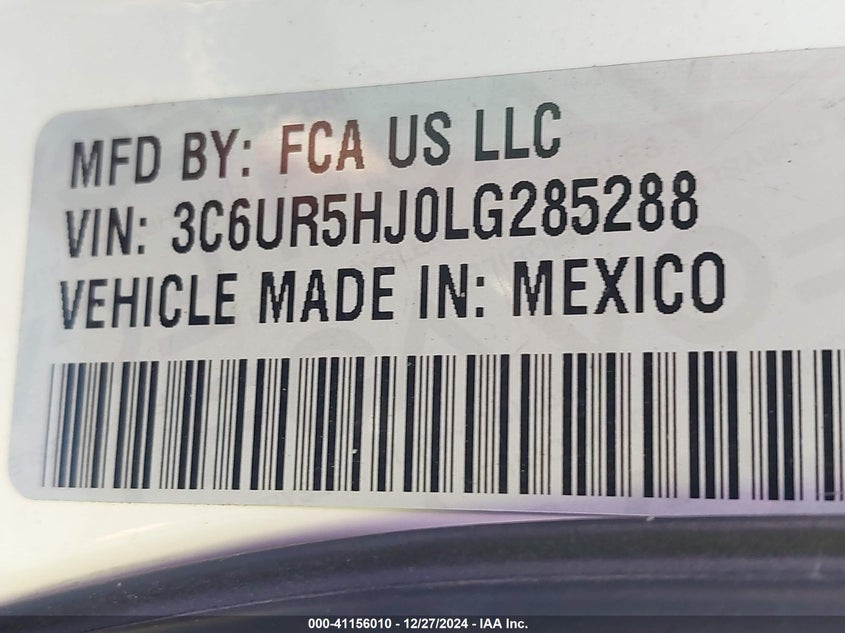 2020 RAM 2500 VIN: 3C6UR5HJ0LG285288