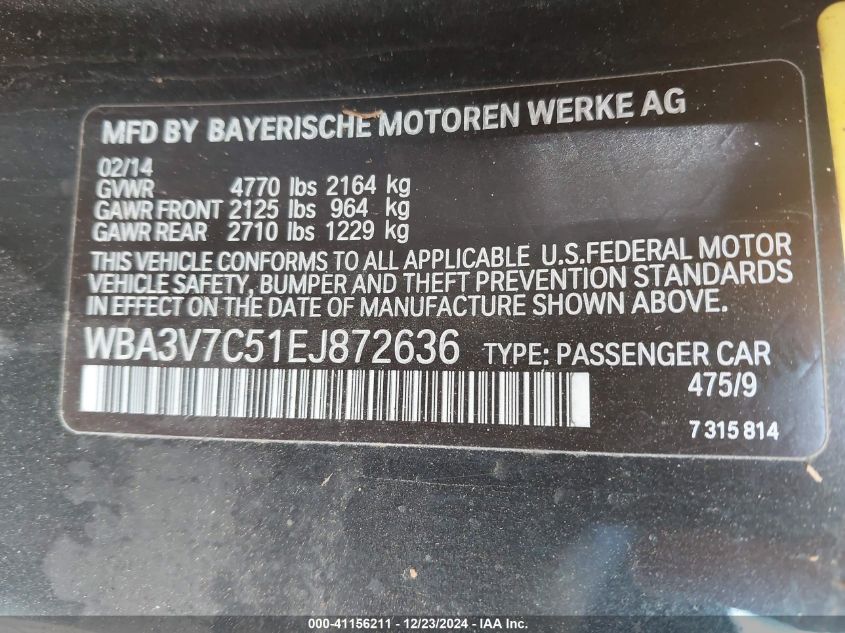 VIN WBA3V7C51EJ872636 2014 BMW 4 Series, 428I no.9